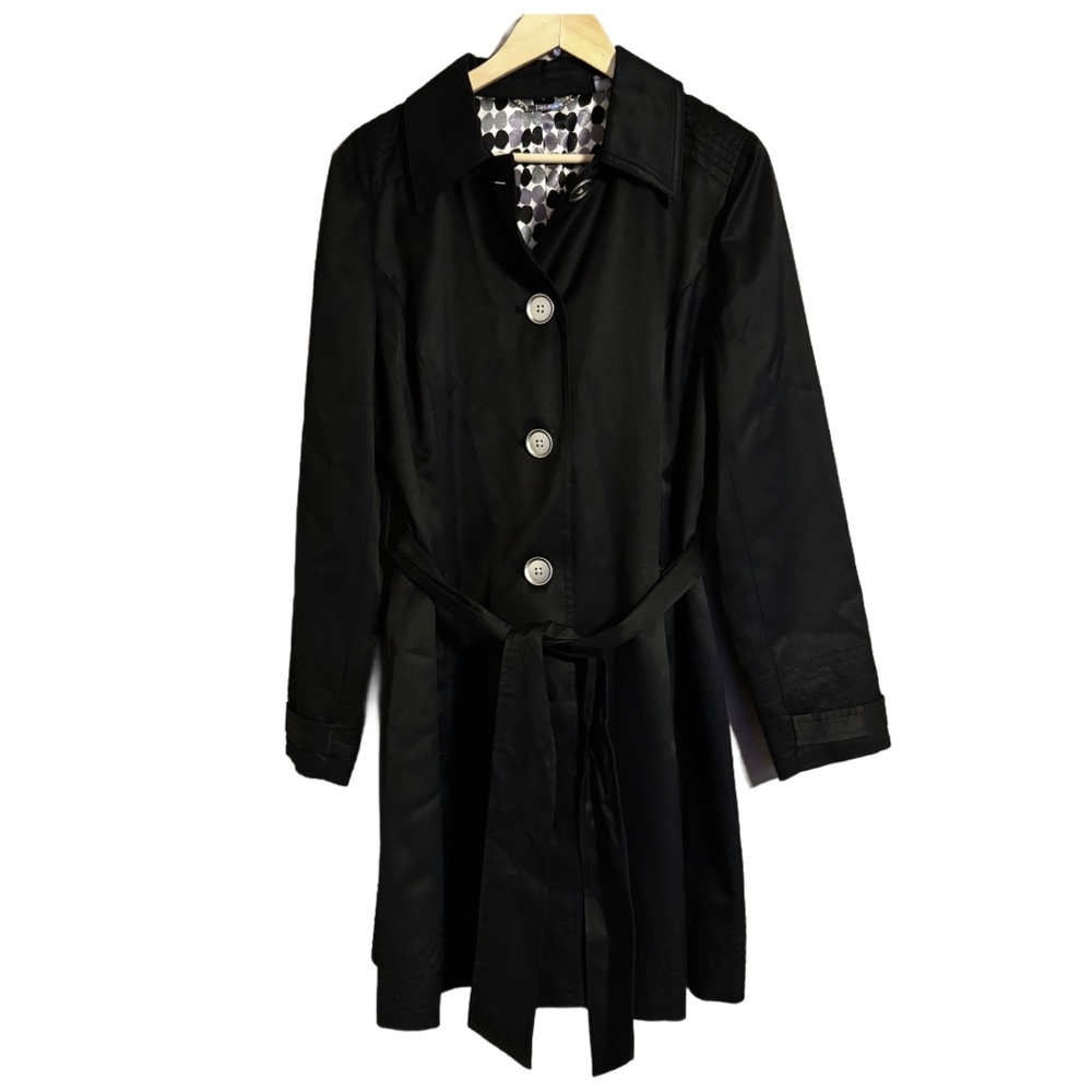 Apt. 9 Women's Black Cotton Blend Trench Coat/Rain Print Lined Belted Women's L